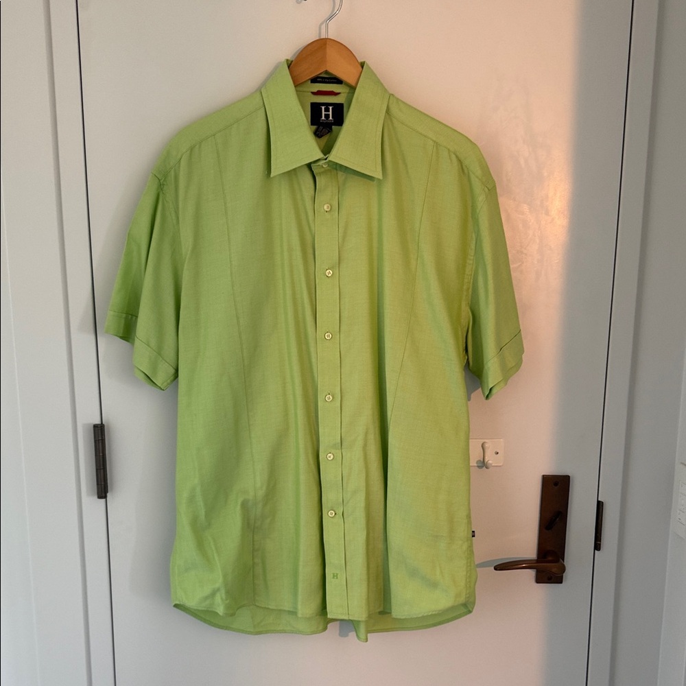 Vintage H Hilfiger Men's 100% Cotton Lime Green Button Down Shirt